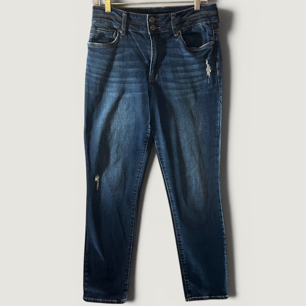 888 | KUT from the Kloth High Rise Boyfriend Distressed Jeans Dark Blue Womens 6
